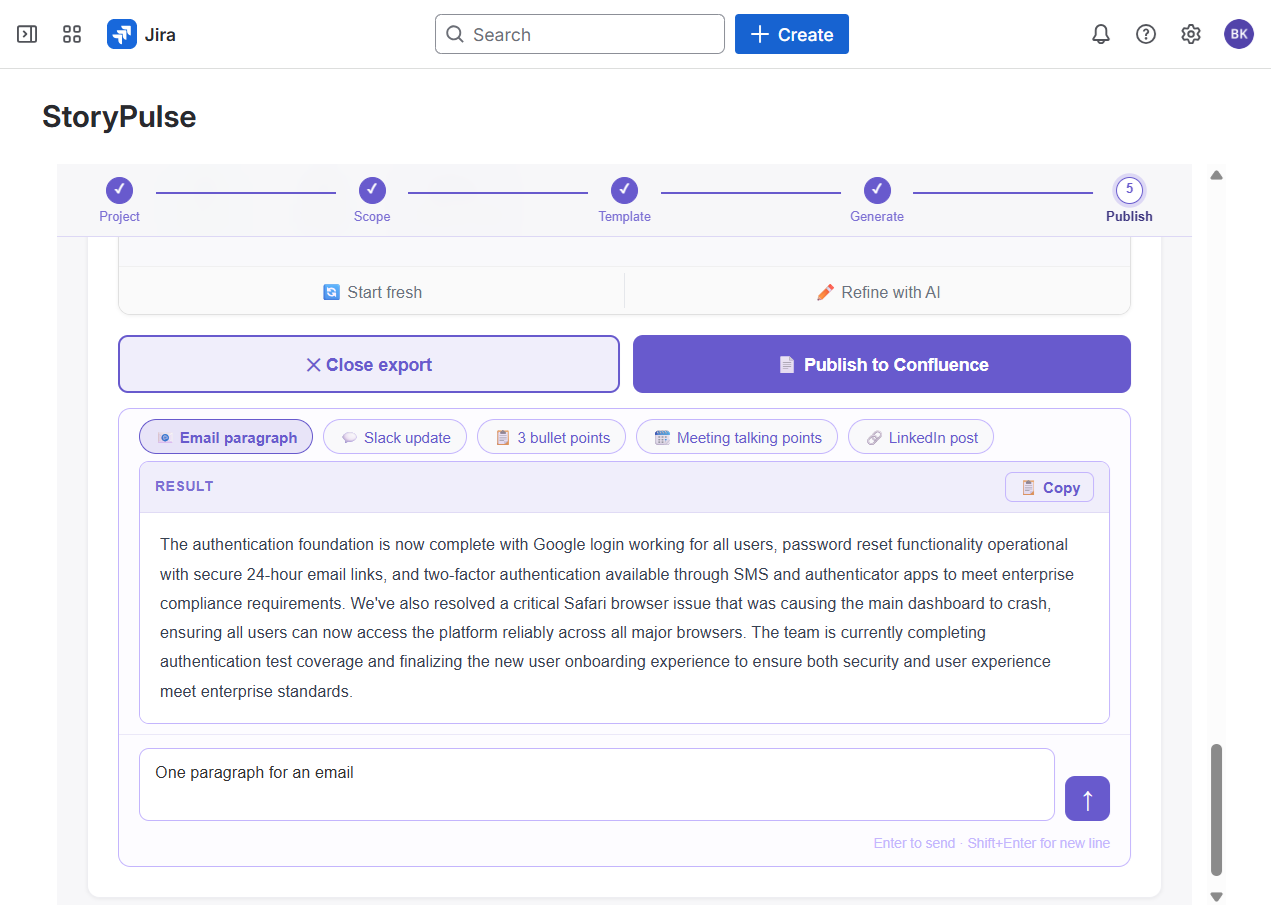 Export As email paragraph