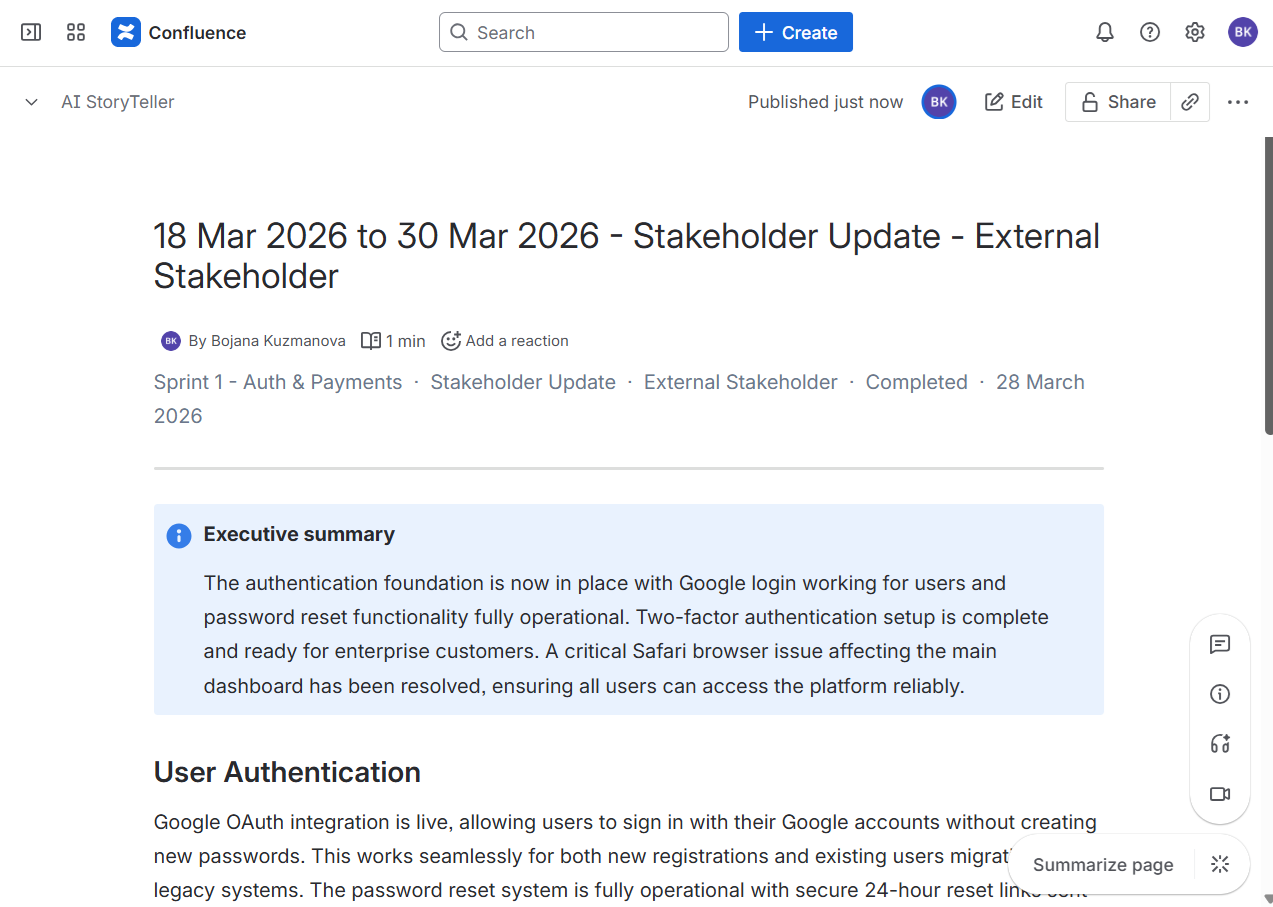 Published to Confluence